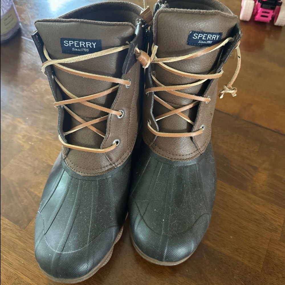 Sperry Waterproof Rubber Boots in Brown and Black